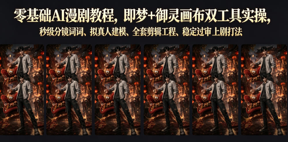 零基础AI漫剧教程,即梦+御灵画布双工具实操,秒级分镜提示词、拟真人建模、全套剪辑工程、稳定过审上剧打法青祥项目库-闲云创业网-老谢轻创网-中创网-福缘网-冒泡网-资源之家-魔方项目库青祥项目库