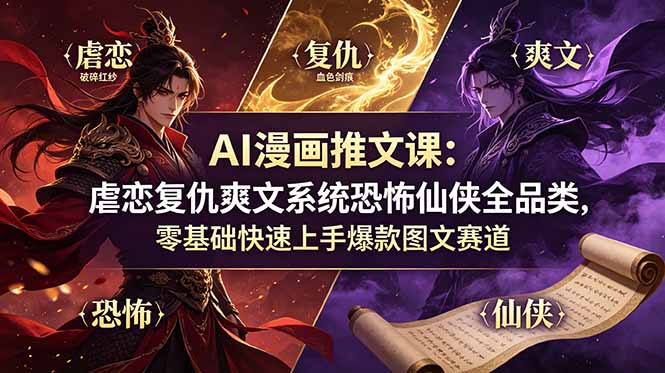AI漫画推文课：虐恋复仇爽文系统恐怖仙侠全品类，零基础快速上手爆款图文赛道青祥项目库-闲云创业网-老谢轻创网-中创网-福缘网-冒泡网-资源之家-魔方项目库青祥项目库