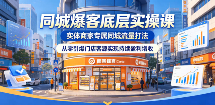 同城爆客底层实操课，实体商家专属同城流量打法，从零引爆门店客源实现持续盈利增收青祥项目库-闲云创业网-老谢轻创网-中创网-福缘网-冒泡网-资源之家-魔方项目库青祥项目库