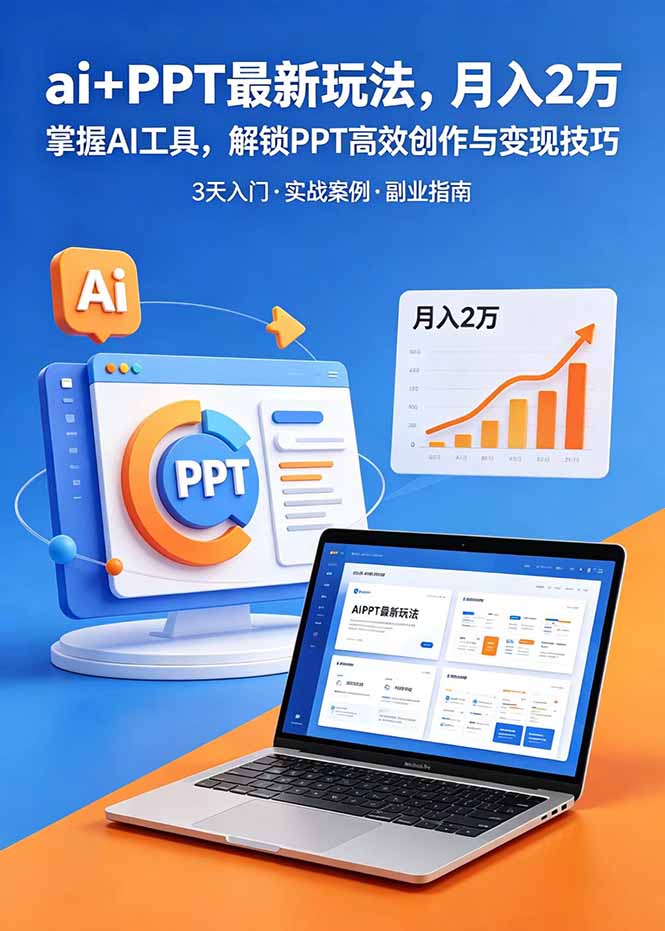 ai+PPT最新玩法，月入2万掌握AI工具，解锁PPT高效创作与变现技巧3天入门，实战案例·副业指南青祥项目库-闲云创业网-老谢轻创网-中创网-福缘网-冒泡网-资源之家-魔方项目库青祥项目库