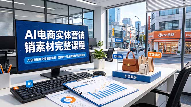 AI电商实体营销素材完整课程，AI创意短片完美复刻实景，实体店一键生成宣传引流短视频青祥项目库-闲云创业网-老谢轻创网-中创网-福缘网-冒泡网-资源之家-魔方项目库青祥项目库