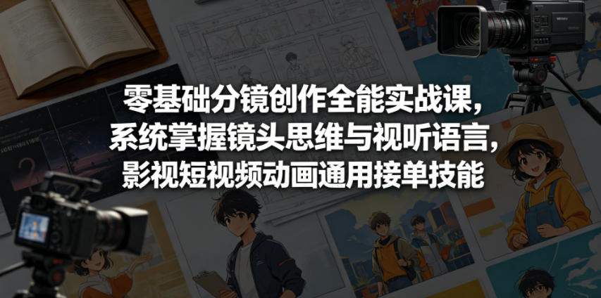 零基础分镜创作全能实战课，系统掌握镜头思维与视听语言，影视短视频动画通用接单技能青祥项目库-闲云创业网-老谢轻创网-中创网-福缘网-冒泡网-资源之家-魔方项目库青祥项目库