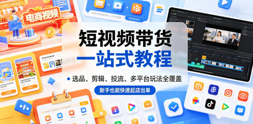 短视频带货一站式教程，选品、剪辑、投流、多平台玩法全覆盖，新手也能快速起店出单青祥项目库-闲云创业网-老谢轻创网-中创网-福缘网-冒泡网-资源之家-魔方项目库青祥项目库