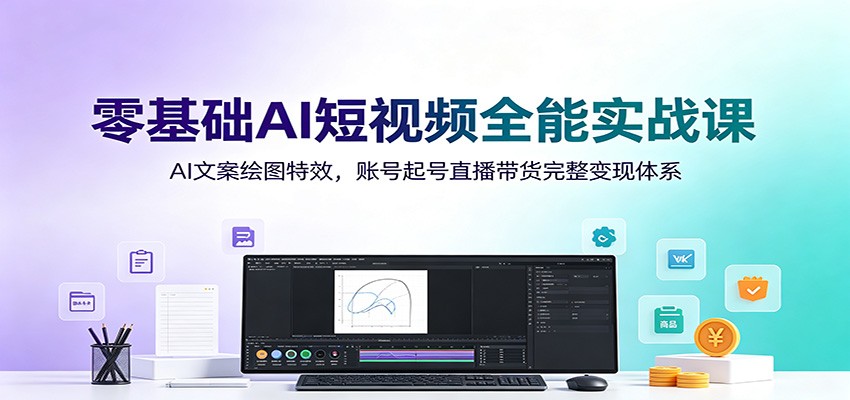零基础AI短视频全能实战课：AI文案绘图特效，账号起号直播带货完整变现体系青祥项目库-闲云创业网-老谢轻创网-中创网-福缘网-冒泡网-资源之家-魔方项目库青祥项目库