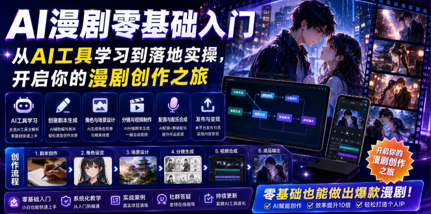 AI漫剧零基础入门，从AI工具学习到落地实操，开启你的漫剧创作之旅青祥项目库-闲云创业网-老谢轻创网-中创网-福缘网-冒泡网-资源之家-魔方项目库青祥项目库