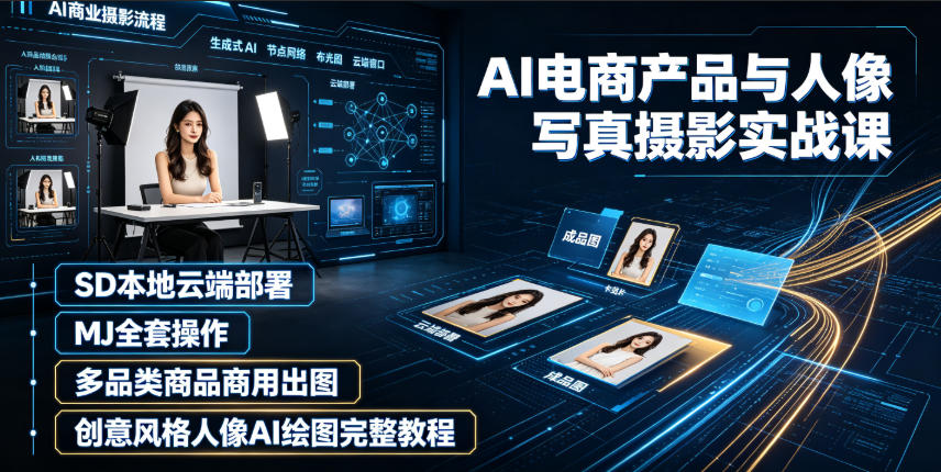AI电商产品与人像写真摄影实战课｜SD本地云端部署、MJ全套操作、多品类商品商用出图、创意风格人像AI绘图完整教程青祥项目库-闲云创业网-老谢轻创网-中创网-福缘网-冒泡网-资源之家-魔方项目库青祥项目库