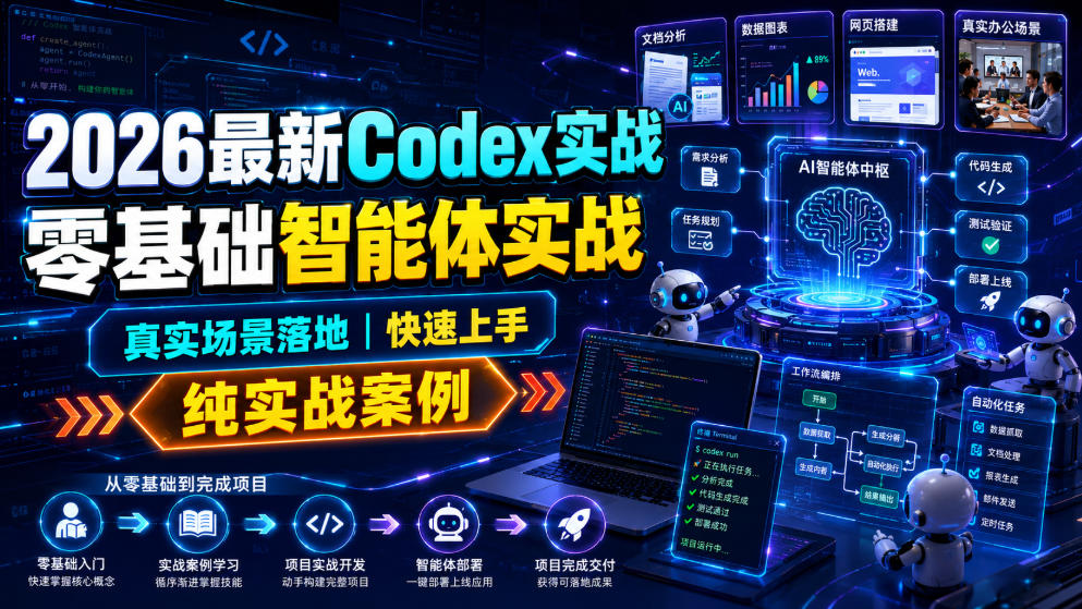 2026最新Codex实战零基础智能体实战，真实场景落地，快速上手，纯实战案例青祥项目库-闲云创业网-老谢轻创网-中创网-福缘网-冒泡网-资源之家-魔方项目库青祥项目库