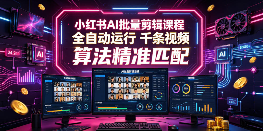 小红书AI批量剪辑课程，24小时全自动运行，解放双手专注运营，千条视频批量处理，小红书算法精准匹配青祥项目库-闲云创业网-老谢轻创网-中创网-福缘网-冒泡网-资源之家-魔方项目库青祥项目库