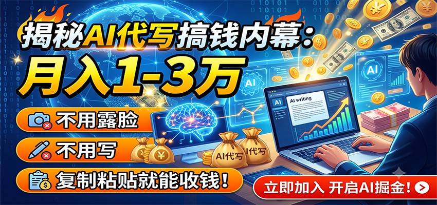 揭秘AI代写搞钱内幕：月入1-3万，不用露脸不用写，复制粘贴就能收钱！青祥项目库-闲云创业网-老谢轻创网-中创网-福缘网-冒泡网-资源之家-魔方项目库青祥项目库