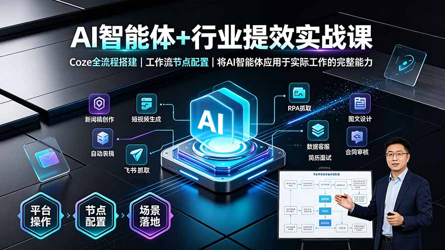 AI智能体+行业提效实战课·Coze全流程搭建｜工作流节点配置｜将AI智能体应用于实际工作的完整能力青祥项目库-闲云创业网-老谢轻创网-中创网-福缘网-冒泡网-资源之家-魔方项目库青祥项目库