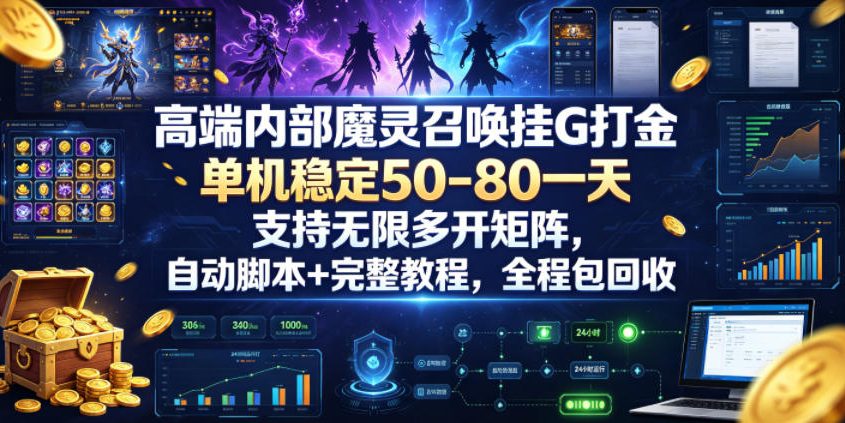 高端内部魔灵召唤挂G打金，单机稳定50-80一天，支持无限多开矩阵，自动脚本+完整教程，全程包回收【揭秘】青祥项目库-闲云创业网-老谢轻创网-中创网-福缘网-冒泡网-资源之家-魔方项目库青祥项目库