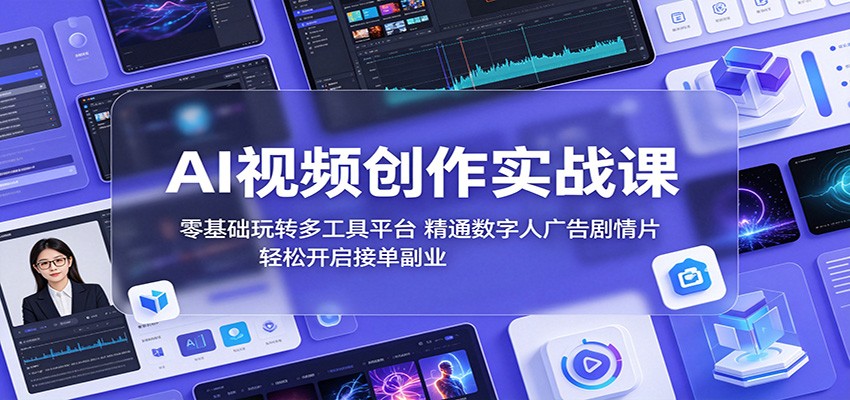 AI视频创作实战课：零基础玩转多工具平台，精通数字人广告、剧情片，轻松开启接单副业青祥项目库-闲云创业网-老谢轻创网-中创网-福缘网-冒泡网-资源之家-魔方项目库青祥项目库