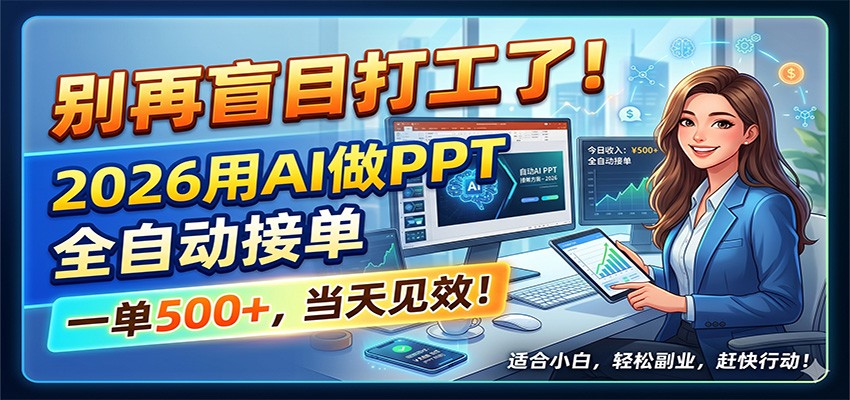 别再盲目打工了！2026用AI做PPT全自动接单，一单5张+，当天见效！青祥项目库-闲云创业网-老谢轻创网-中创网-福缘网-冒泡网-资源之家-魔方项目库青祥项目库