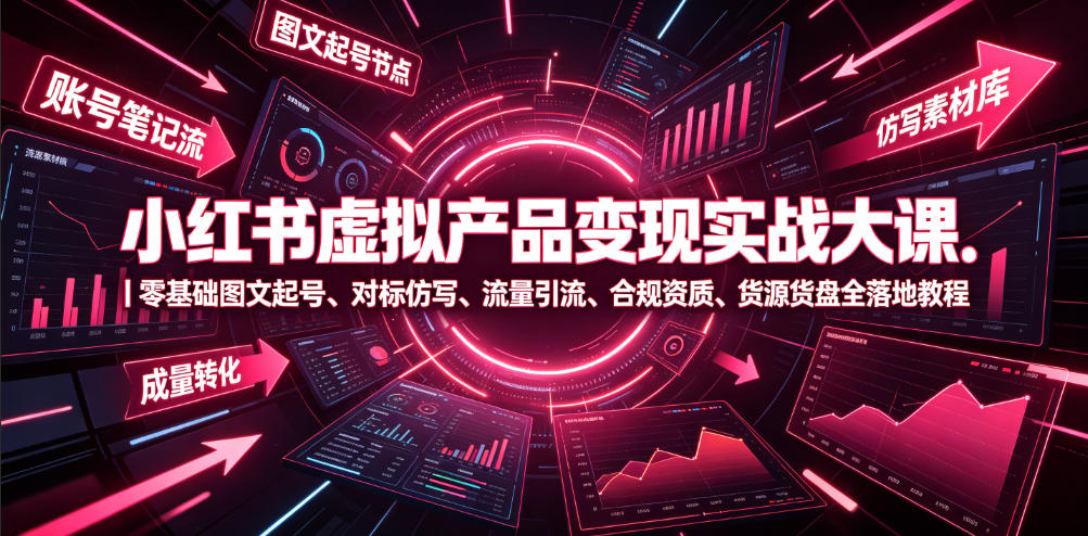 小红书虚拟产品变现实战大课｜零基础图文起号、对标仿写、流量引流、合规资质、货源货盘全落地教程青祥项目库-闲云创业网-老谢轻创网-中创网-福缘网-冒泡网-资源之家-魔方项目库青祥项目库