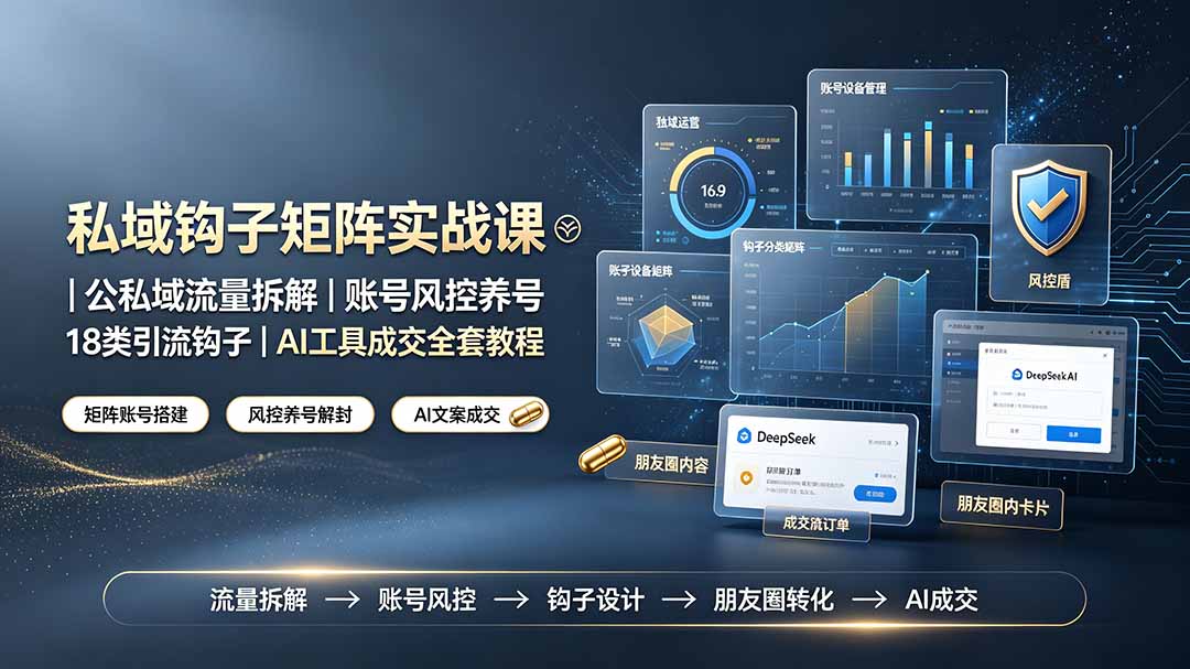 私域钩子矩阵实战课〓公私域流量拆解｜账号风控养号｜18类引流钩子｜AI工具成交全套教程青祥项目库-闲云创业网-老谢轻创网-中创网-福缘网-冒泡网-资源之家-魔方项目库青祥项目库