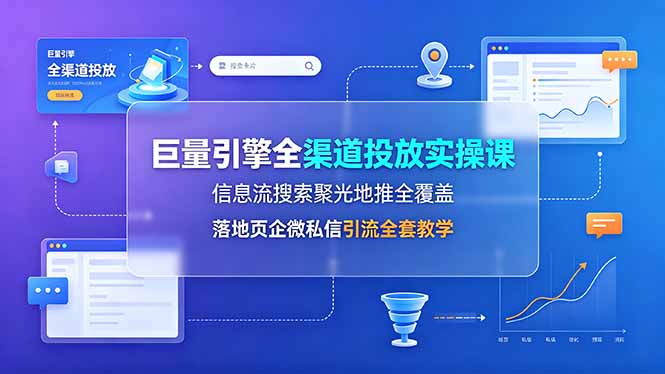 巨量引擎全渠道投放实操课，信息流搜索聚光地推全覆盖，落地页企微私信引流全套教学青祥项目库-闲云创业网-老谢轻创网-中创网-福缘网-冒泡网-资源之家-魔方项目库青祥项目库