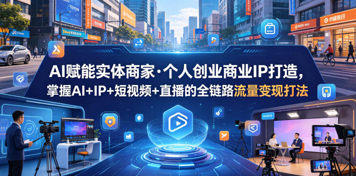 AI赋能实体商家·个人创业商业IP打造，掌握AI+IP+短视频+直播的全链路流量变现打法青祥项目库-闲云创业网-老谢轻创网-中创网-福缘网-冒泡网-资源之家-魔方项目库青祥项目库