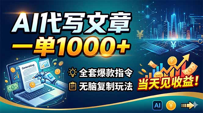 AI代写文章，一单1000+，全套爆款指令+无脑复制玩法，当天见收益！青祥项目库-闲云创业网-老谢轻创网-中创网-福缘网-冒泡网-资源之家-魔方项目库青祥项目库