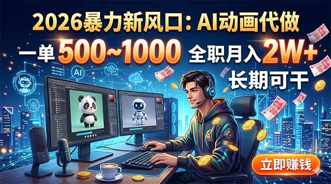 2026暴力新风口：AI动画代做，一单500~1000，全职月入2W+，长期可干青祥项目库-闲云创业网-老谢轻创网-中创网-福缘网-冒泡网-资源之家-魔方项目库青祥项目库