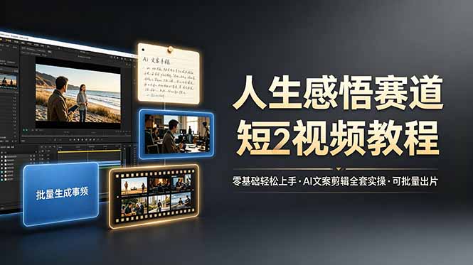 人生感悟赛道短视频教程，零基础轻松上手，AI文案剪辑全套实操可批量出片青祥项目库-闲云创业网-老谢轻创网-中创网-福缘网-冒泡网-资源之家-魔方项目库青祥项目库