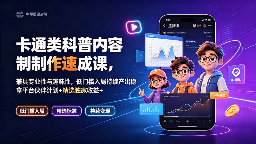 卡通类科普内容制作速成课，兼具专业性与趣味性，低门槛入局持续产出稳拿平台伙伴计划+精选独家收益青祥项目库-闲云创业网-老谢轻创网-中创网-福缘网-冒泡网-资源之家-魔方项目库青祥项目库