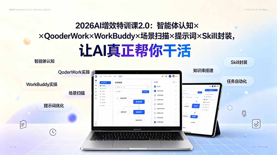 2026AI增效特训课2.0:智能体认知×QoderWork×WorkBuddy×场景扫描×提示词×Skill封装,让AI真正帮你干活青祥项目库-闲云创业网-老谢轻创网-中创网-福缘网-冒泡网-资源之家-魔方项目库青祥项目库