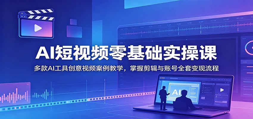 AI短视频零基础实操课：多款AI工具创意视频案例教学，掌握剪辑与账号全套变现流程青祥项目库-闲云创业网-老谢轻创网-中创网-福缘网-冒泡网-资源之家-魔方项目库青祥项目库