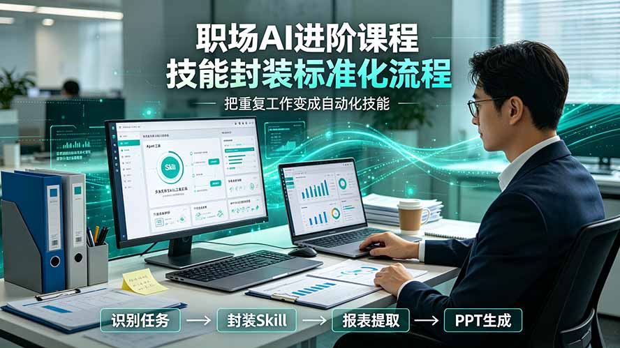 职场AI进阶课程;多类实用Skill工具实操,专属技能封装标准化流程,报表行业报告一键提取核心内容青祥项目库-闲云创业网-老谢轻创网-中创网-福缘网-冒泡网-资源之家-魔方项目库青祥项目库