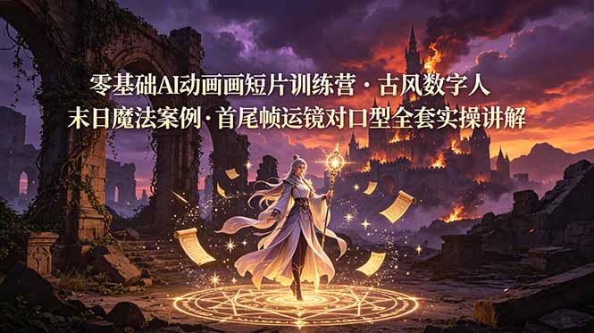 零基础AI动画短片训练营，古风数字人末日魔法案例，首尾帧运镜对口型全套实操讲解青祥项目库-闲云创业网-老谢轻创网-中创网-福缘网-冒泡网-资源之家-魔方项目库青祥项目库