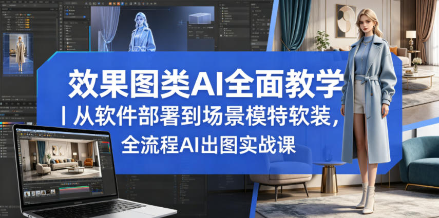效果图类AI全面教学｜从软件部署到场景模特软装，全流程AI出图实战课青祥项目库-闲云创业网-老谢轻创网-中创网-福缘网-冒泡网-资源之家-魔方项目库青祥项目库
