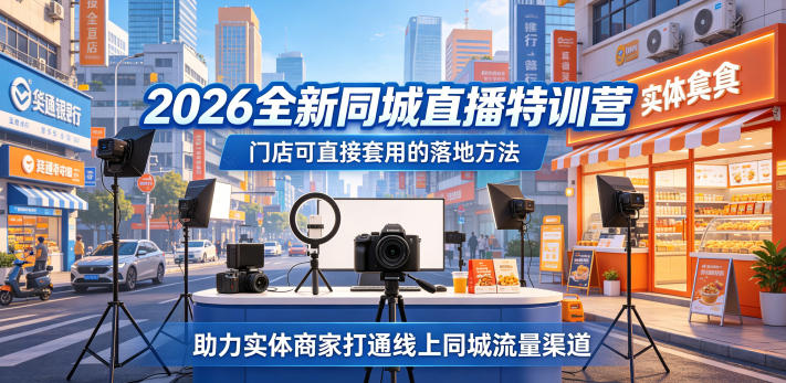 2026全新同城直播特训营，门店可直接套用的落地方法，助力实体商家打通线上同城流量渠道青祥项目库-闲云创业网-老谢轻创网-中创网-福缘网-冒泡网-资源之家-魔方项目库青祥项目库
