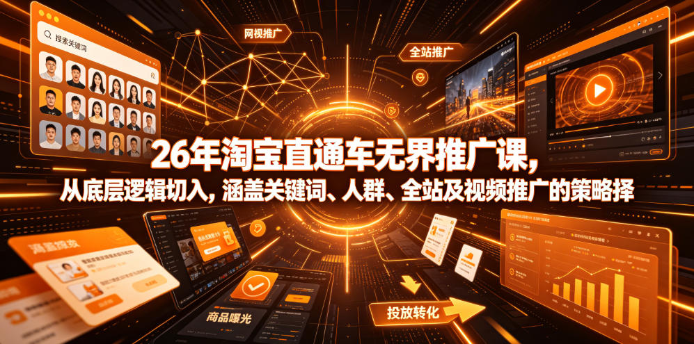26年淘宝直通车无界推广课，从底层逻辑切入，涵盖关键词、人群、全站及视频推广的策略选择青祥项目库-闲云创业网-老谢轻创网-中创网-福缘网-冒泡网-资源之家-魔方项目库青祥项目库