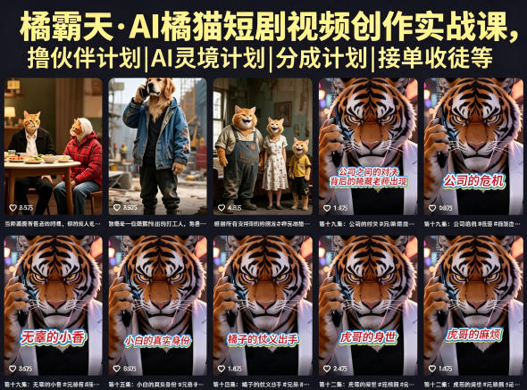 橘霸天·AI橘猫短剧视频创作实战课，撸伙伴计划|AI灵境计划|分成计划|接单收徒等青祥项目库-闲云创业网-老谢轻创网-中创网-福缘网-冒泡网-资源之家-魔方项目库青祥项目库