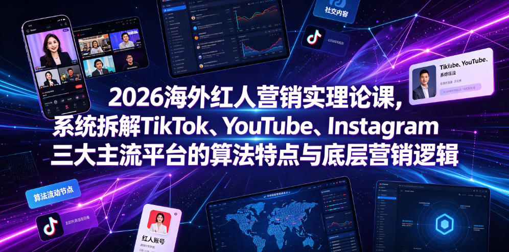 2026海外红人营销实理论课,系统拆解TikTok、YouTube、Instagram三大主流平台的算法特点与底层营销逻辑青祥项目库-闲云创业网-老谢轻创网-中创网-福缘网-冒泡网-资源之家-魔方项目库青祥项目库