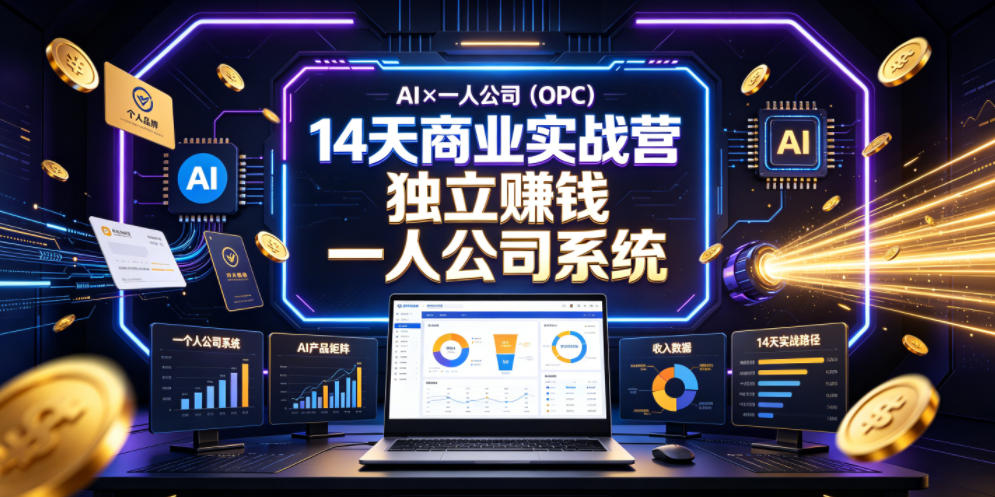 AI×一人公司(OPC)14天商业实战营，用AI帮你搭建一个属于你自己的、能独立賺钱的一人公司系统青祥项目库-闲云创业网-老谢轻创网-中创网-福缘网-冒泡网-资源之家-魔方项目库青祥项目库