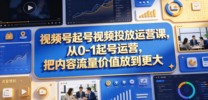 视频号起号视频投放运营课，从0-1起号运营，把内容流量价值放到更大青祥项目库-闲云创业网-老谢轻创网-中创网-福缘网-冒泡网-资源之家-魔方项目库青祥项目库