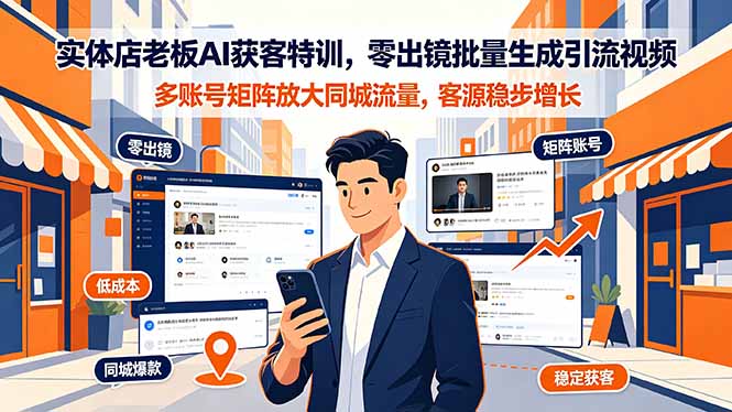 实体店老板AI获客特训，零出镜批量生成引流视频，多账号矩阵放大同城流量，客源稳步增长青祥项目库-闲云创业网-老谢轻创网-中创网-福缘网-冒泡网-资源之家-魔方项目库青祥项目库