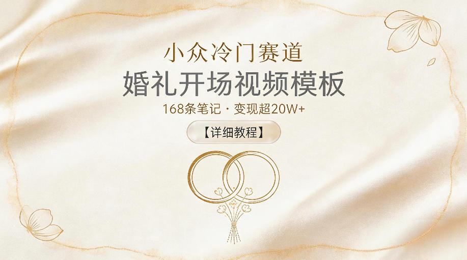 小众冷门赛道，婚礼开场视频模板，168条笔记，变现超20W+【详细教程】青祥项目库-闲云创业网-老谢轻创网-中创网-福缘网-冒泡网-资源之家-魔方项目库青祥项目库