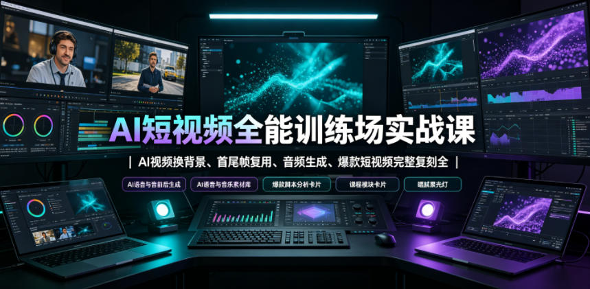 AI短视频全能训练场实战课｜AI视频换背景、首尾帧复用、音频生成、爆款短视频完整复刻全套实操教学青祥项目库-闲云创业网-老谢轻创网-中创网-福缘网-冒泡网-资源之家-魔方项目库青祥项目库