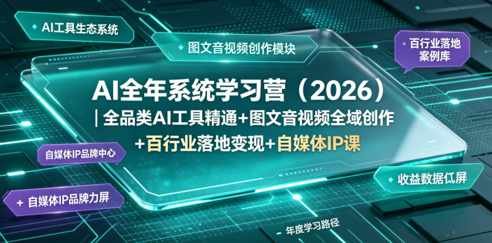 AI全年系统学习营(2026)｜全品类AI工具精通+图文音视频全域创作+百行业落地变现+自媒体IP打造年度进阶大课青祥项目库-闲云创业网-老谢轻创网-中创网-福缘网-冒泡网-资源之家-魔方项目库青祥项目库