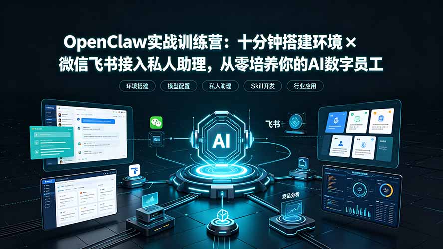 OpenClaw实战特训营：十分钟搭建环境×微信飞书接入私人助理，从零培养你的AI数字员工青祥项目库-闲云创业网-老谢轻创网-中创网-福缘网-冒泡网-资源之家-魔方项目库青祥项目库