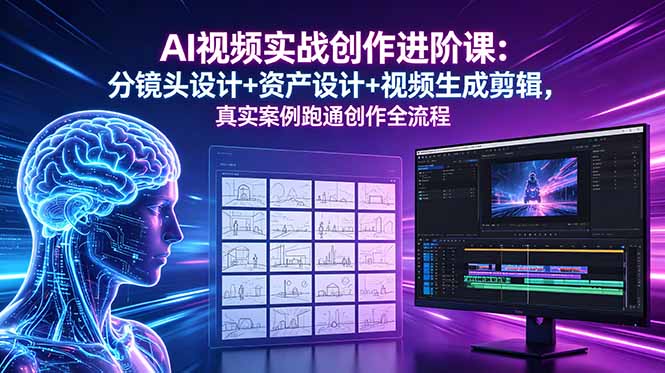 AI视频实战创作进阶课：分镜头设计+资产设计+视频生成剪辑，真实案例跑通创作全流程青祥项目库-闲云创业网-老谢轻创网-中创网-福缘网-冒泡网-资源之家-魔方项目库青祥项目库