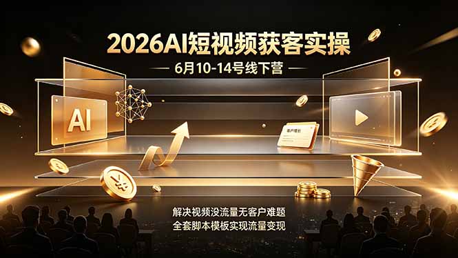 2026AI短视频获客实操6月10-14号线下营,解决视频没流量无客户难题,全套脚本模板实现流量变现青祥项目库-闲云创业网-老谢轻创网-中创网-福缘网-冒泡网-资源之家-魔方项目库青祥项目库