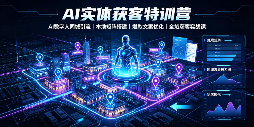 AI实体获客特训营｜AI数字人同城引流、本地矩阵搭建、爆款文案优化全域获客实战课青祥项目库-闲云创业网-老谢轻创网-中创网-福缘网-冒泡网-资源之家-魔方项目库青祥项目库