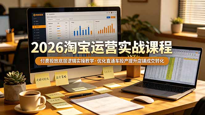 2026 淘宝运营实战课程，付费投放底层逻辑实操教学，优化直通车投产提升店铺成交转化青祥项目库-闲云创业网-老谢轻创网-中创网-福缘网-冒泡网-资源之家-魔方项目库青祥项目库