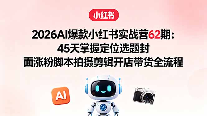 2026AI爆款小红书实战营62期：45天掌握定位选题封面涨粉脚本拍摄剪辑开店带货全流程青祥项目库-闲云创业网-老谢轻创网-中创网-福缘网-冒泡网-资源之家-魔方项目库青祥项目库