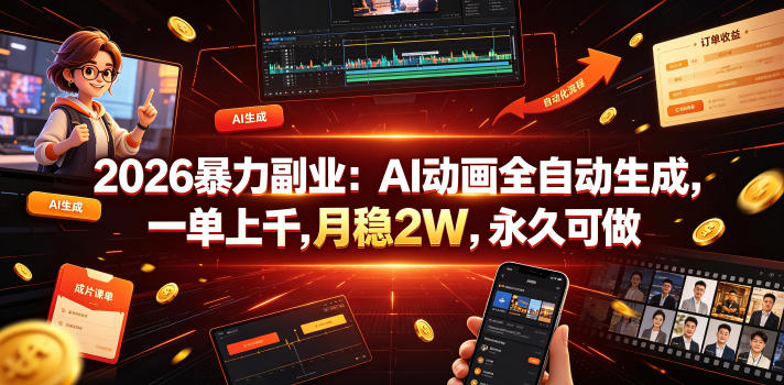 2026暴力副业：AI动画全自动生成，一单上千，月稳2W，永久可做【揭秘】青祥项目库-闲云创业网-老谢轻创网-中创网-福缘网-冒泡网-资源之家-魔方项目库青祥项目库
