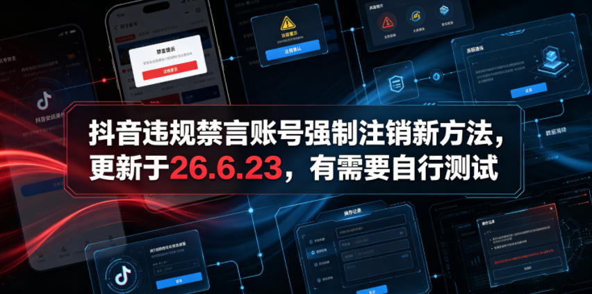 抖音违规禁言账号强制注销新方法，更新于26.6.23，有需要自行测试青祥项目库-闲云创业网-老谢轻创网-中创网-福缘网-冒泡网-资源之家-魔方项目库青祥项目库