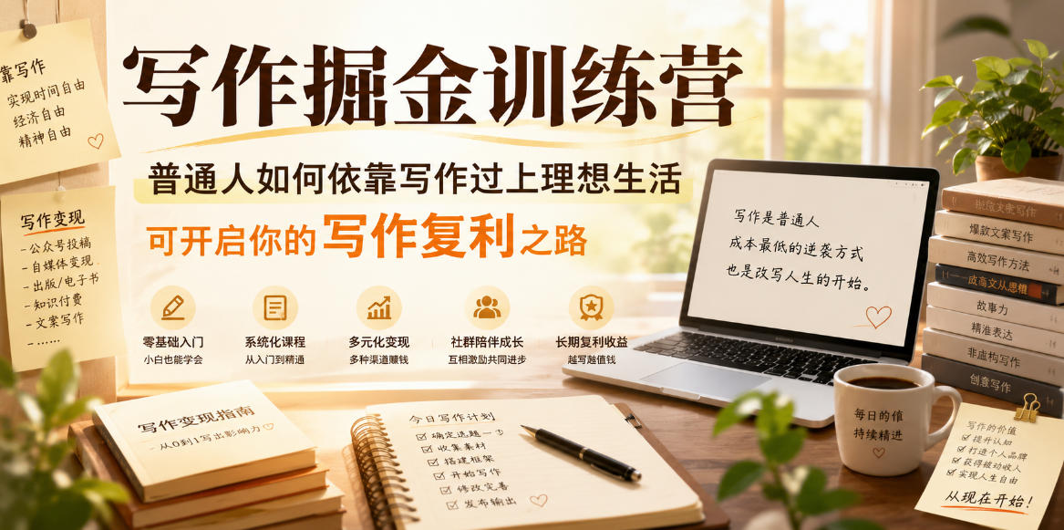 写作掘金训练营，普通人如何依靠写作过上理想生活，可开启你的写作复利之路(更新6月)青祥项目库-闲云创业网-老谢轻创网-中创网-福缘网-冒泡网-资源之家-魔方项目库青祥项目库