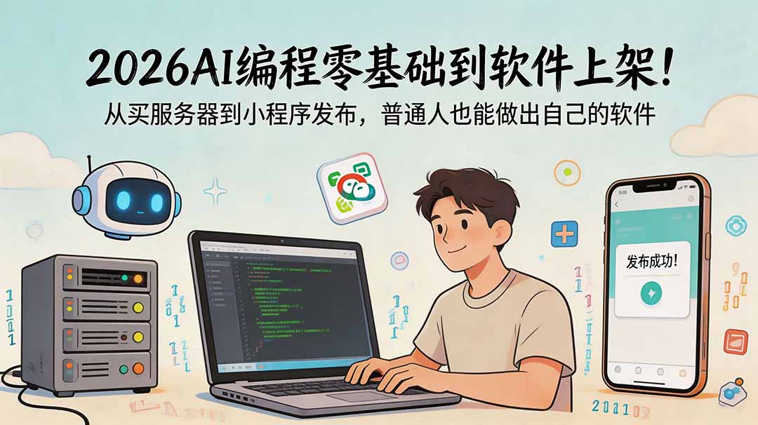 2026AI编程零基础到软件上架！从买服务器到小程序发布，普通人也能做出自己的软件青祥项目库-闲云创业网-老谢轻创网-中创网-福缘网-冒泡网-资源之家-魔方项目库青祥项目库